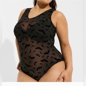 Black Bat Pattern Sheer Bodysuit TORRID
